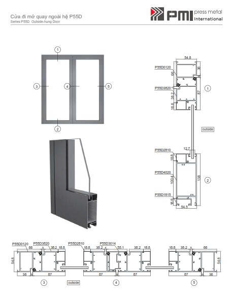 Cửa đi mở quay PMI P55D