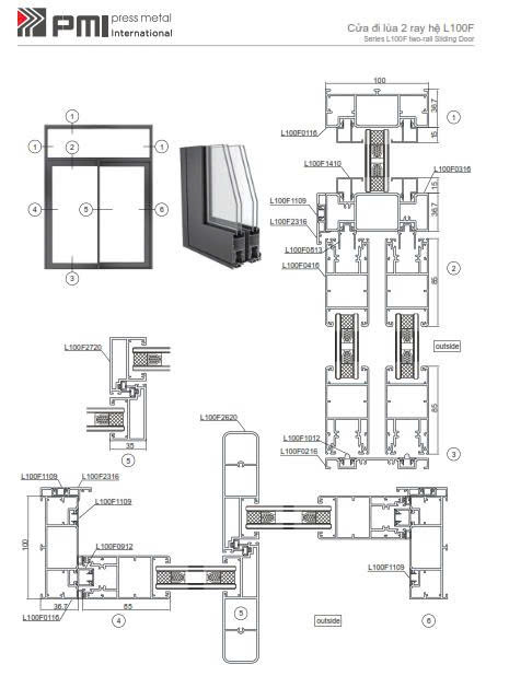 Cửa lùa PMI L100F 2 ray