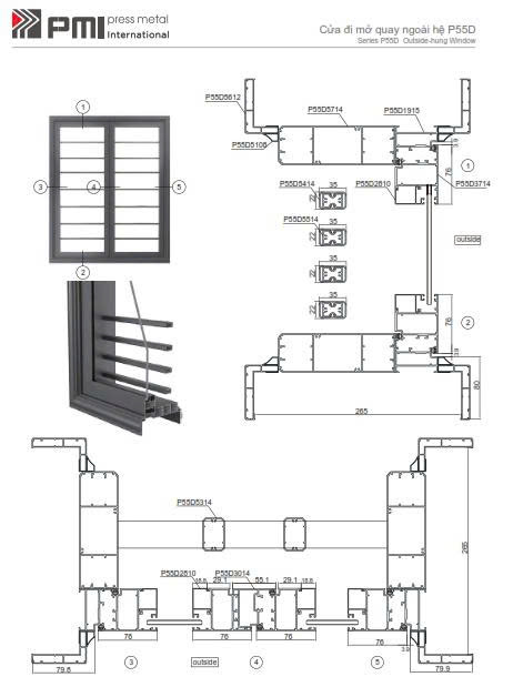 Cửa mở quay ngoài PMI P55D
