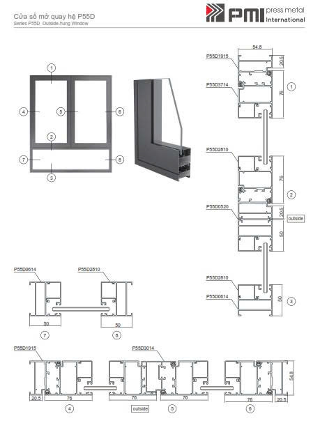 Cửa sổ mở quay PMI P55D