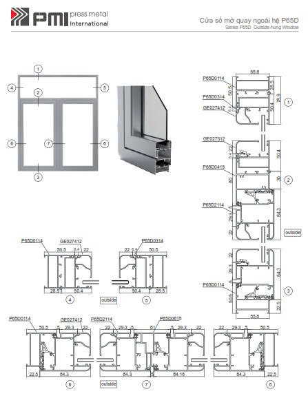Cửa sổ mở quay ngoài PMI P65D