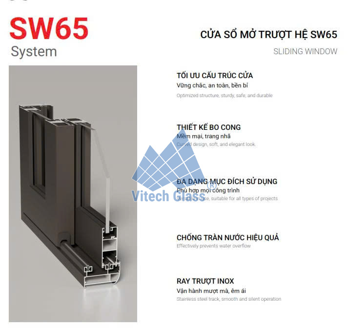 Profile nhôm Maxpro SW65 cửa sổ mở trượt hệ 65