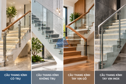 Cầu Thang Kính Nên Làm Loại Nào? So Sánh Có Trụ, Không Trụ Và Tay Vịn